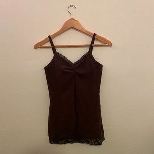 BKE Dark Brown Tank Top with Lace Trim